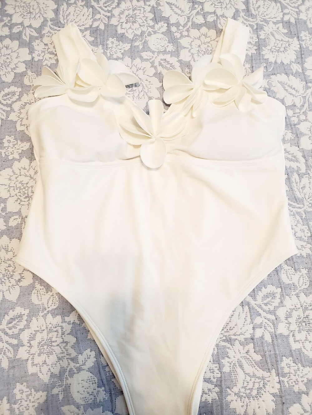 Womens' White Floral Appliqué One-Piece Swimsuit